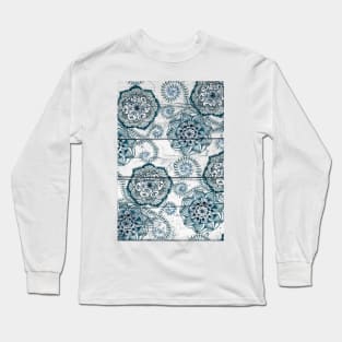 Shabby Chic Navy Blue doodles on Wood Long Sleeve T-Shirt